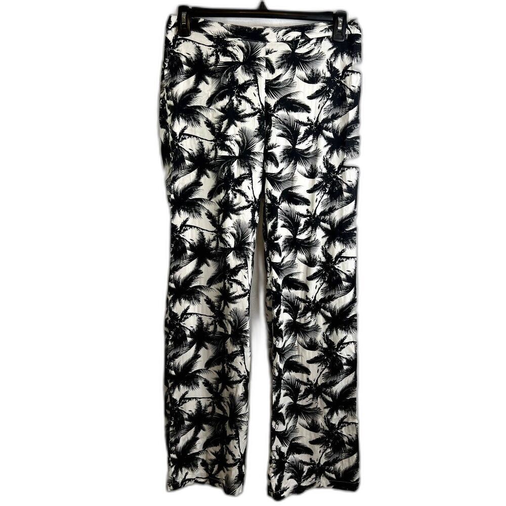 Onia Black White Floral Tropical Palm Print Mila Wide Leg Pant Size Large